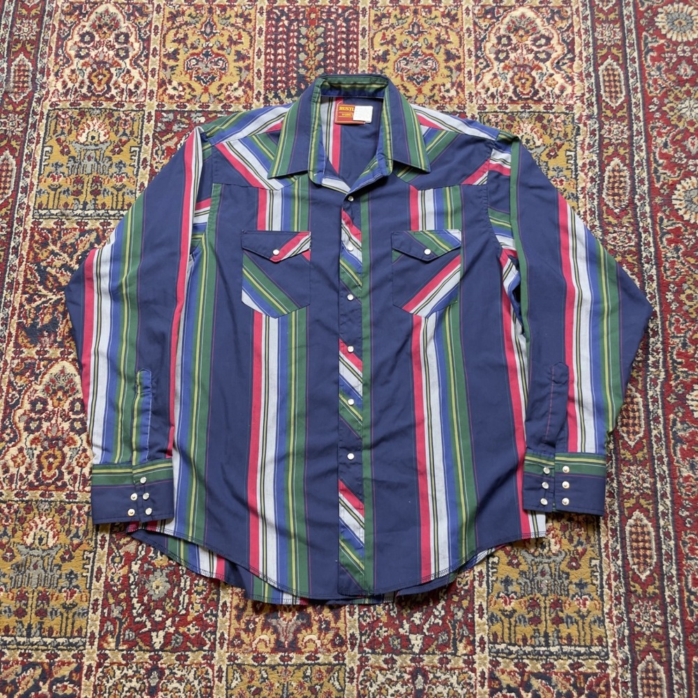 Rustler Mens X-Long Tails Western‎ Snap Button Striped Long Sleeve Shirt XL